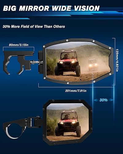 Miniatura 5 de CO LIGHT UTV - Espejos retrovisores laterales de aluminio con luces LED blancas, intermitente ámbar, kit legal de calle, abrazadera de tubo para