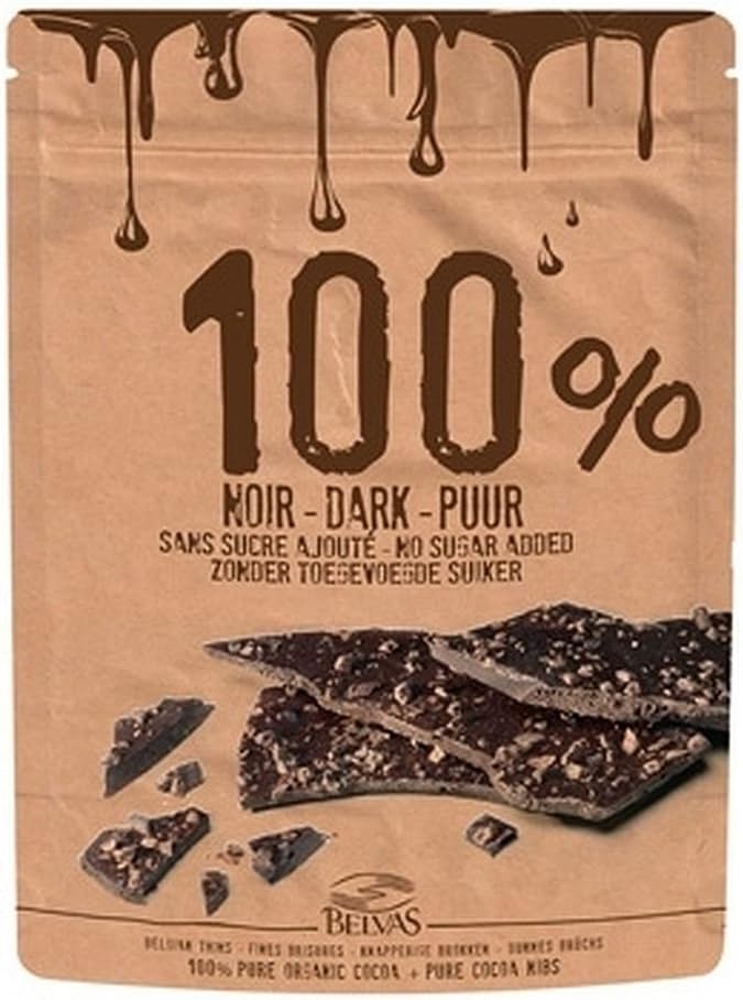 Belvas Belgian Thins Organic Dark Chocolate 100% Pure Cacao Nibs 80g