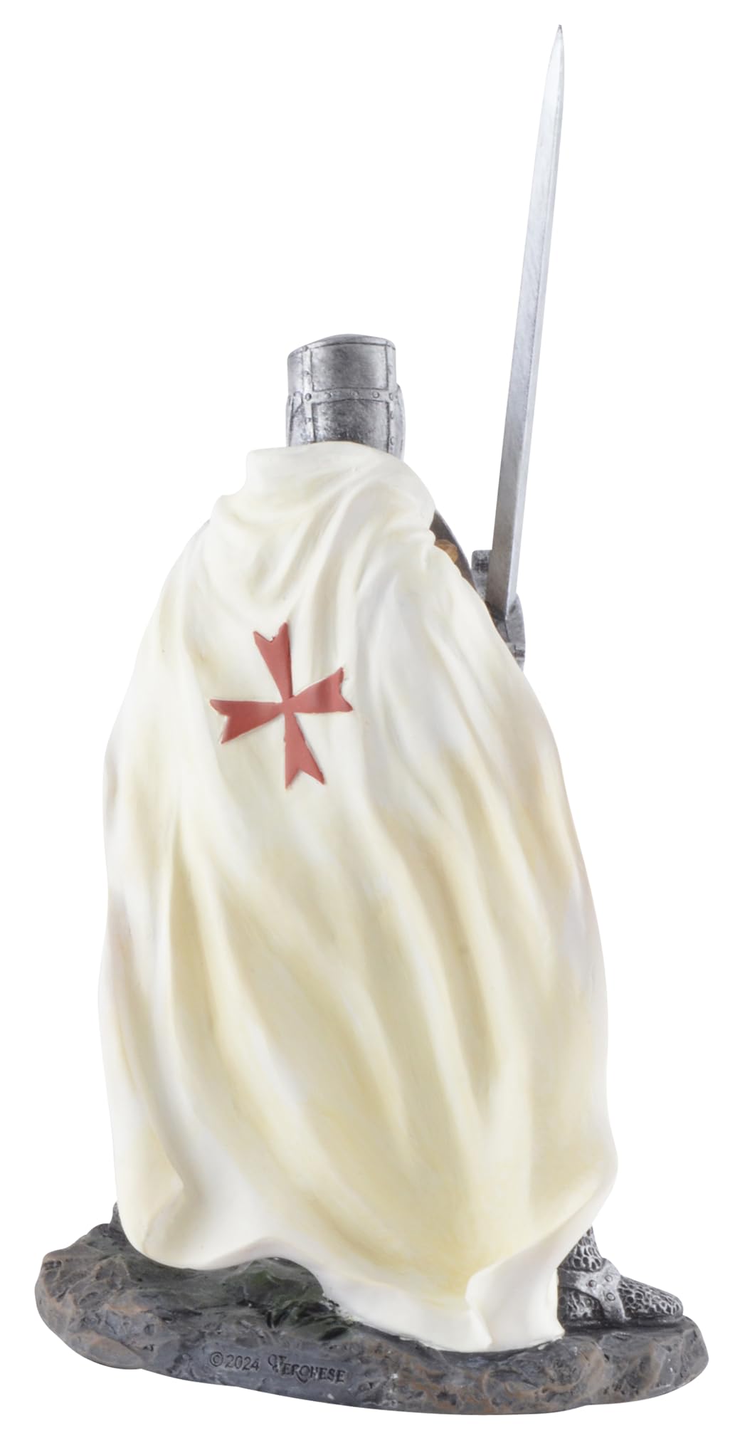 Veronese 708-78372 Chevalier templier avec bouclier et épée Blanc/rouge en pierre artificielle peinte à la main