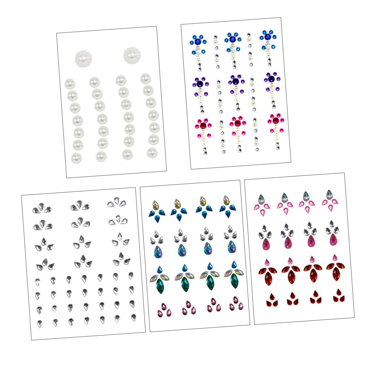 EPIGEIST 5Sets Self Adhesive Face Gems Stickers Rhinestone Makeup Decals for Eyes Face Body Nails for Festivals Parties and Cosplay