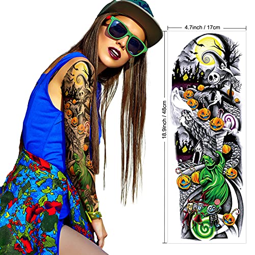 Full Arm Temporary Tattoo (18 Sheets), Konsait Extra Temporary Sleeve Tattoo Black Waterproof Tattoo Body Stickers For Man Women #TOP4