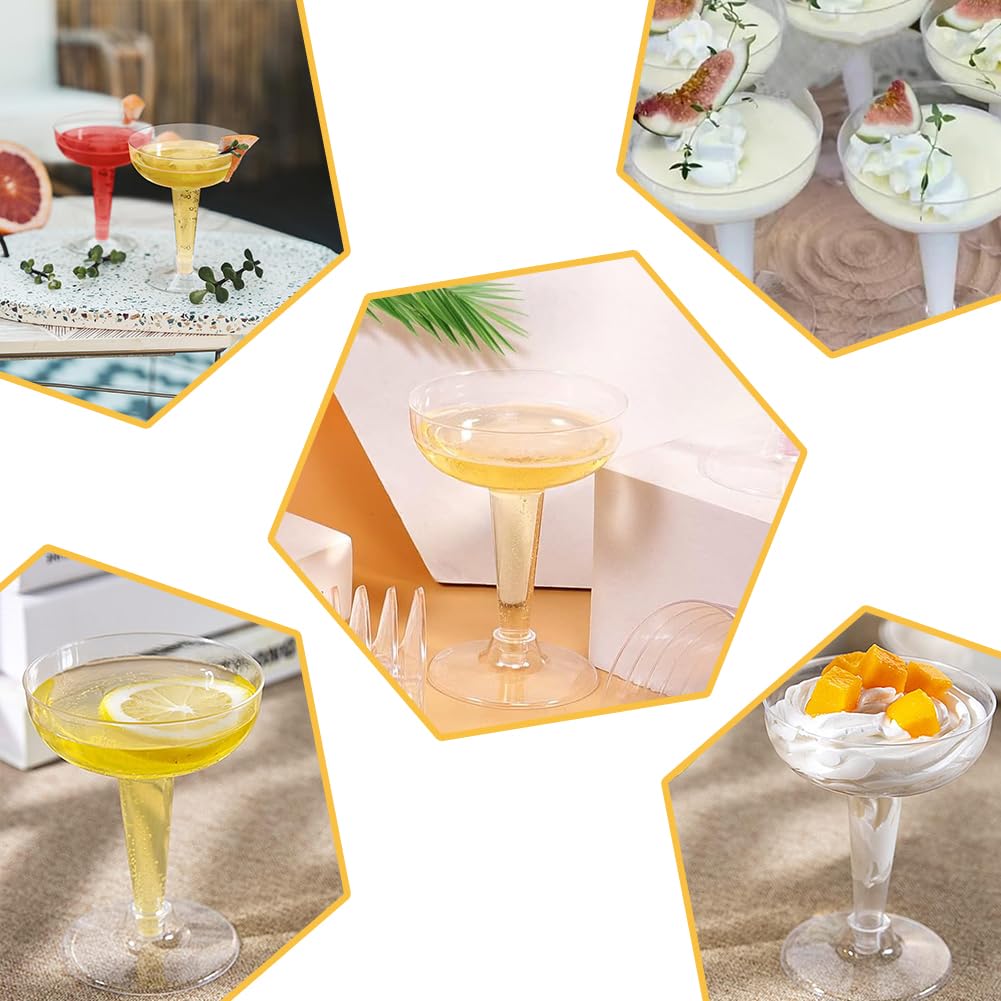 Bicchieri da champagne in plastica, 50 pezzi, 120 ml, trasparenti, riutilizzabili, per feste, matrimoni, compleanni, lauree