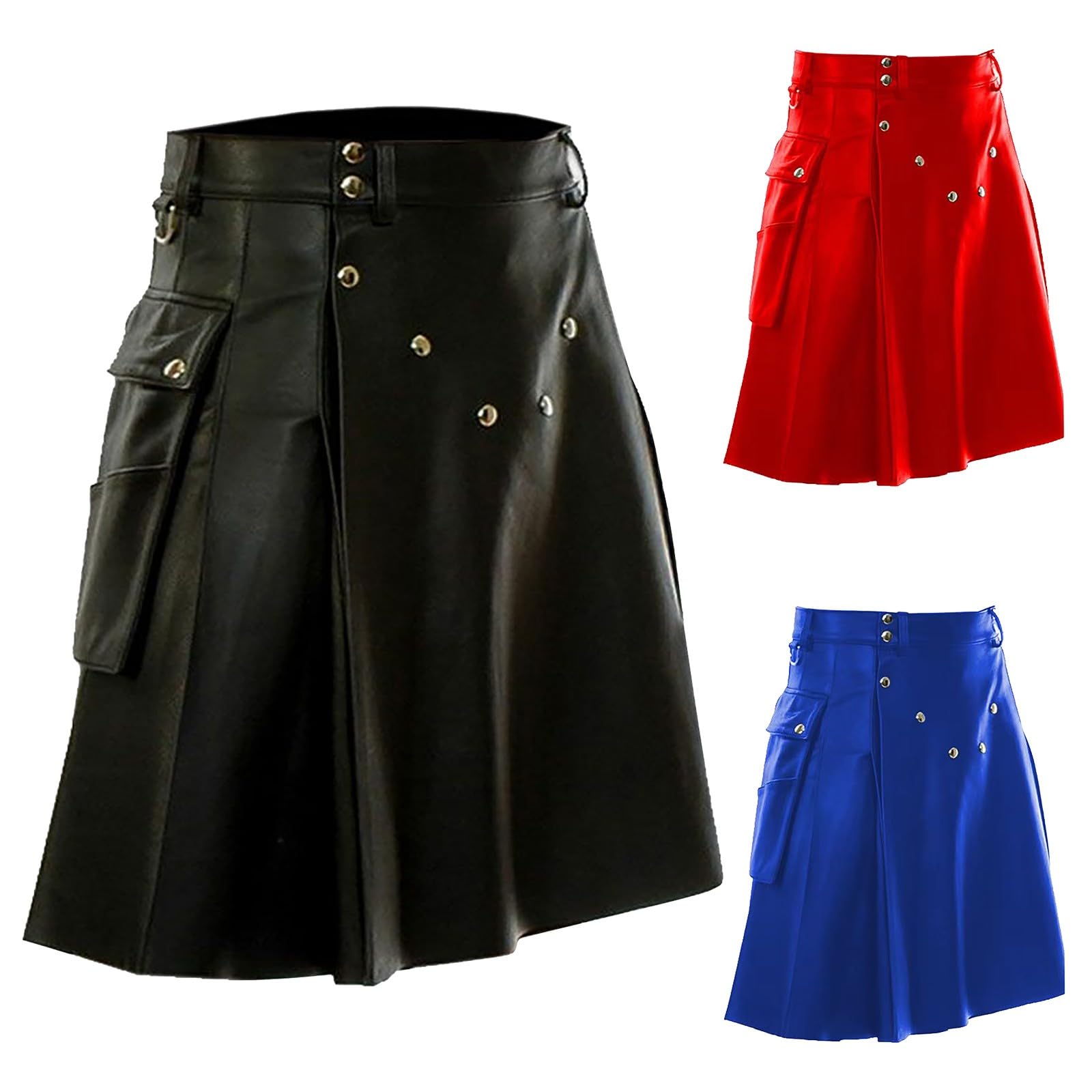 Gonna scozzese kilt da uomo, gonna classica in pelle PU, con tasche, costume corto, casual, da uomo, per cosplay, steampunk, gonna medievale, gotica