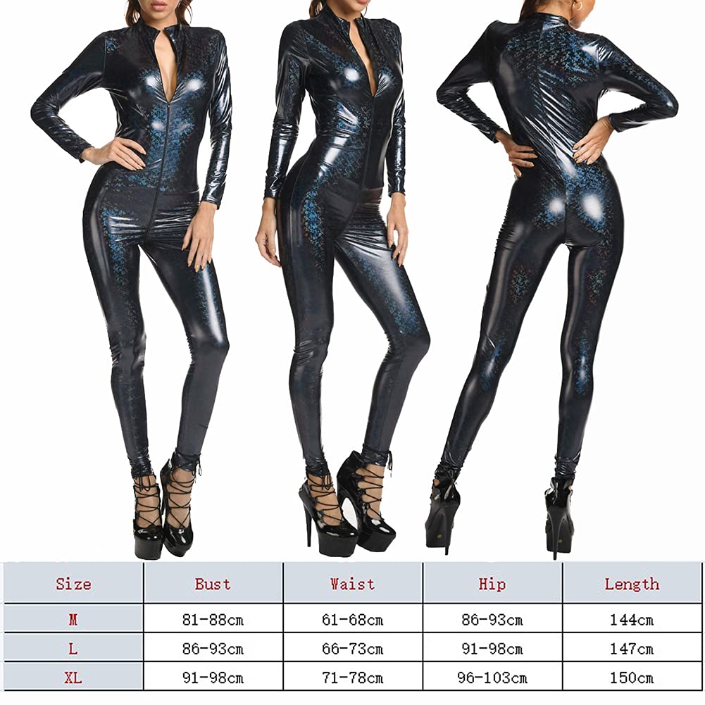 Ygclotheswomens Bodysuit Pvc Leather Jumpsuit Pu Catsuits Zipper