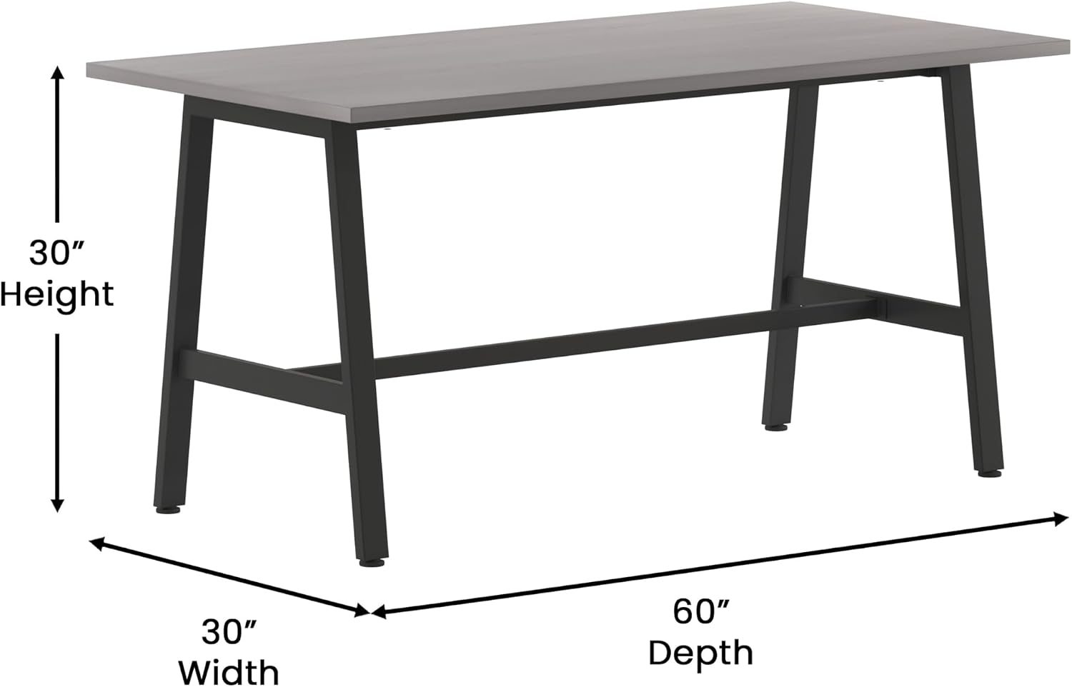 Flash Furniture Redmond Conference Table with A-Frame Base, Commercial Water and Scratch Resistant Laminate Finish, PVC Edge, Heavy Duty Steel Frame, 60x30, Gray Oak