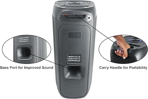 Miniatura 5 de Rockville BASS Party 8 Altavoz Bluetooth portátil dual de 8 pulgadas, pico de 2000 W400 W RMS, modos LED, enlace TWS, para fiestas y eventos al aire