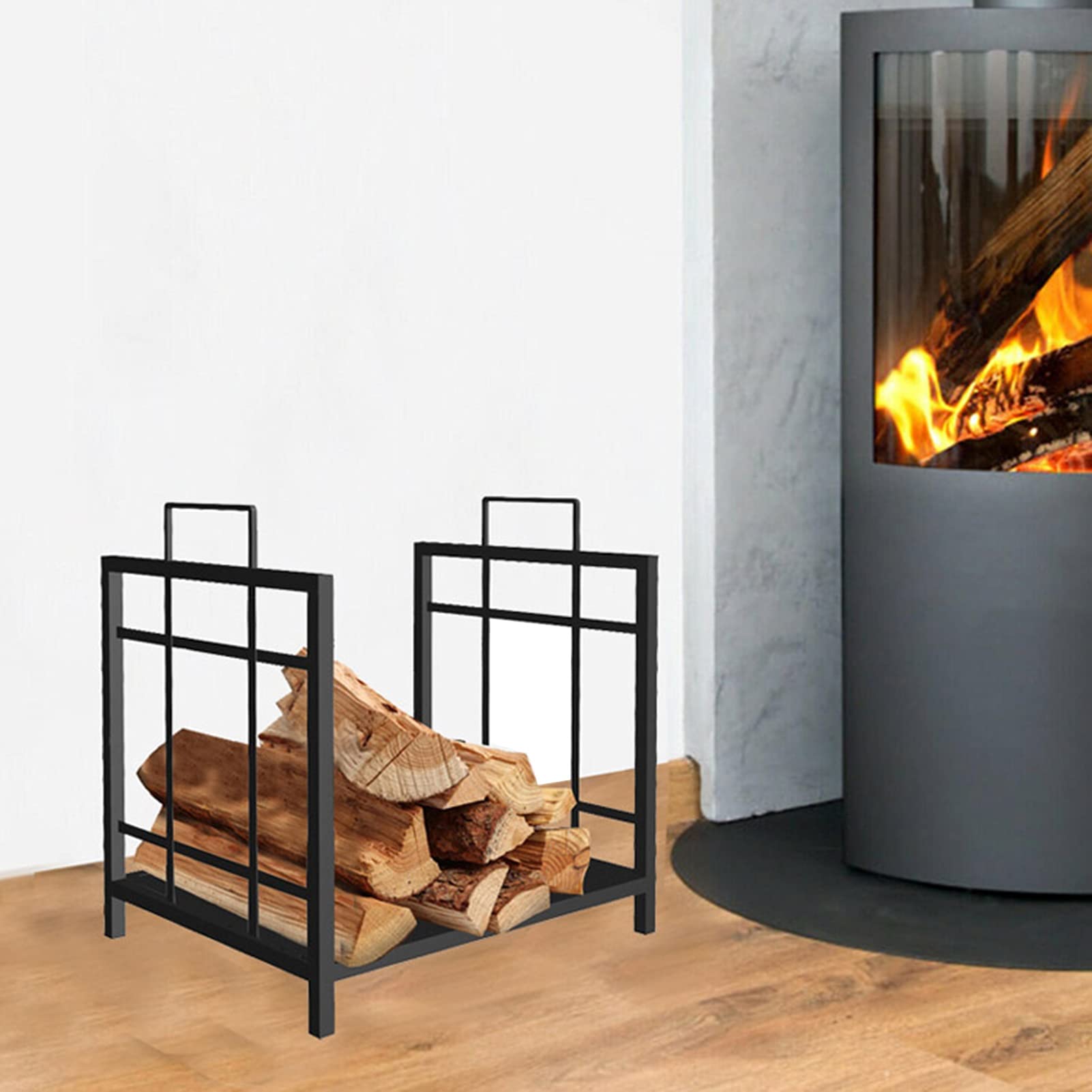 Culle portalegna Impilatore per Legna da Ardere Autoportante 43x33x45cm, Rack di Ventilazione per Legna da Ardere in Ferro Battuto, Abbinato allo Schermo del Camino, Facile da Montare