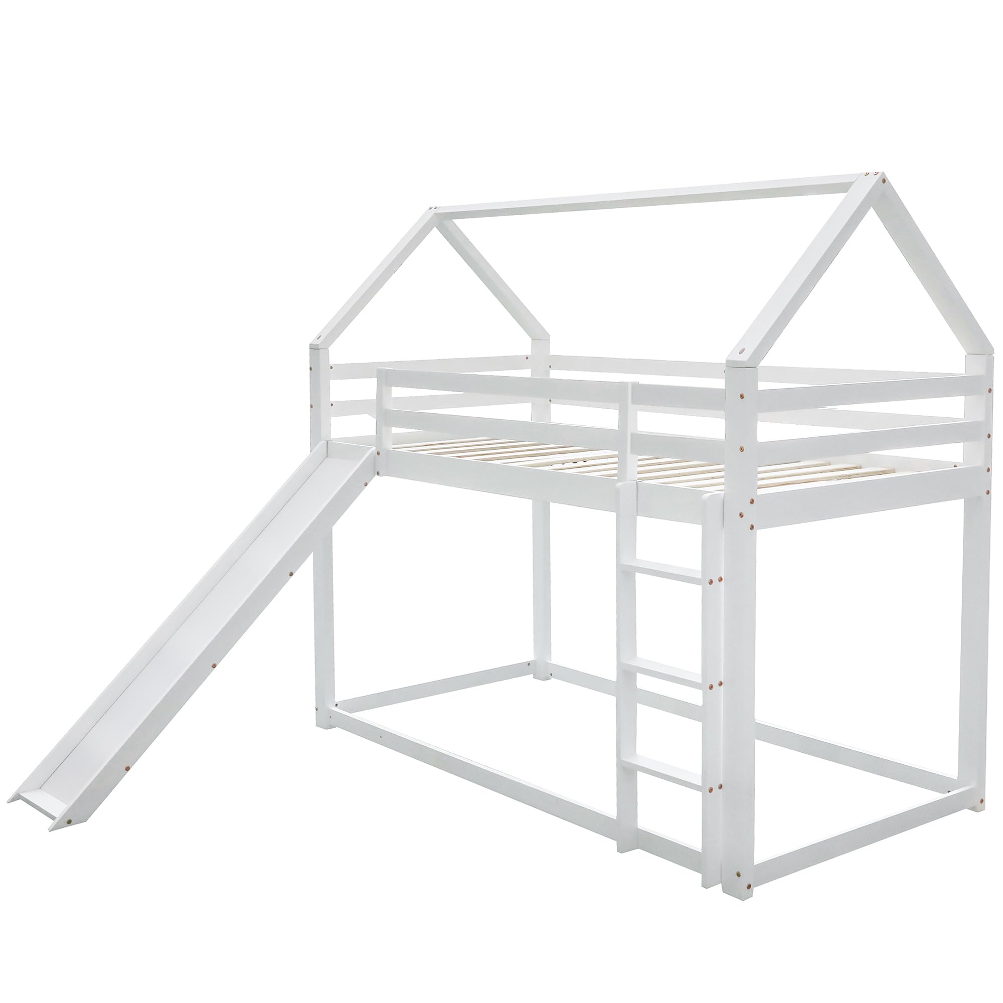 Moimhear Cama individual cama infantil cama litera con tobogán y escalera (blanco), WX000117-CL