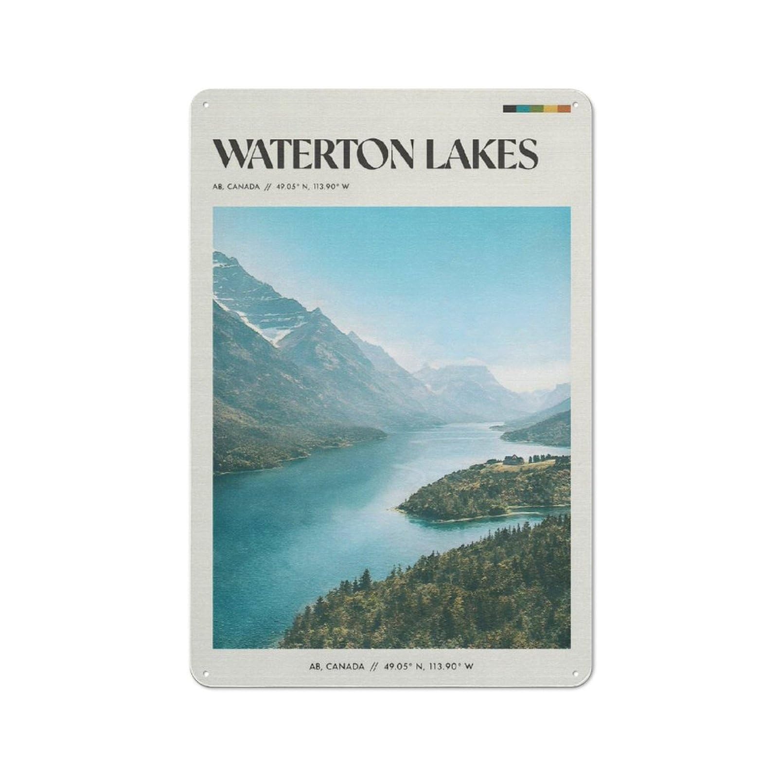 Junmoney Style-8 Barn Style Farmhouse Metal Sign 30X20cm Featuring Waterton Lakes National Park, Cottage Wall Art For Kitchen, Cottage, Porch Or Garden Room
