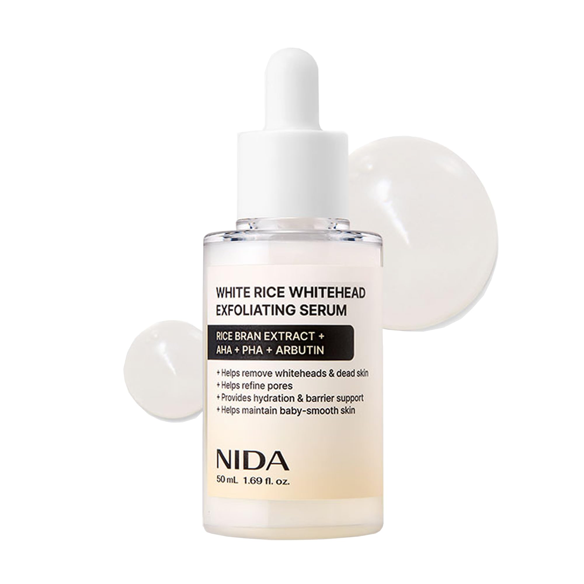 NIDA White Rice Whitehead Exfoliating Serum | 1.69 fl.oz., 50ml | Daily Soft Exfoliating Face Scrub Dead Skin Cells Remover for All Skin Types korean
