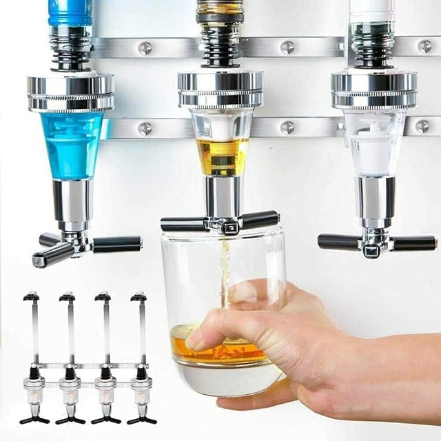 Wall Mounted Bottle Stand Optic Dispenser Drinks Wine Spirits Steel Bar Butler Stand Drinks Wine Dispenser Home Bar (4 Bottles)