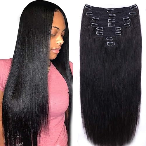 Extensiones de cabello natural recto con clip para mujeres negras 100 sin procesar para la cabeza completa cabello natural virgen brasileño color