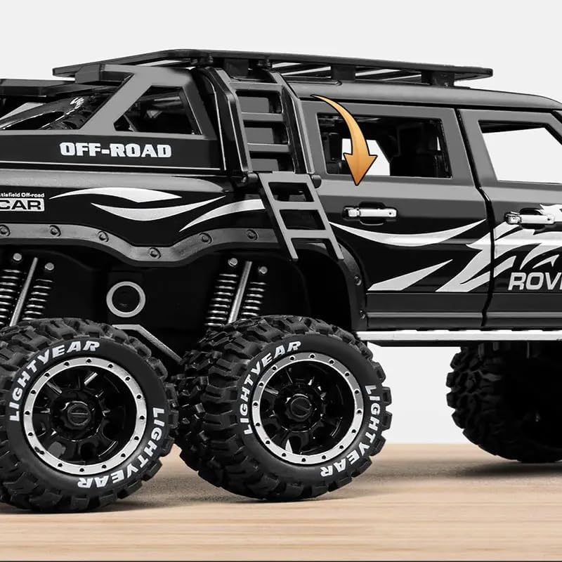 Image of Kids Model 1:24 6 Wheel Defender Die Cast Metal Car Pull Back Action Opening Doors with Realistic Engine Sound Lights Toy Car Gift for Boys - Black
