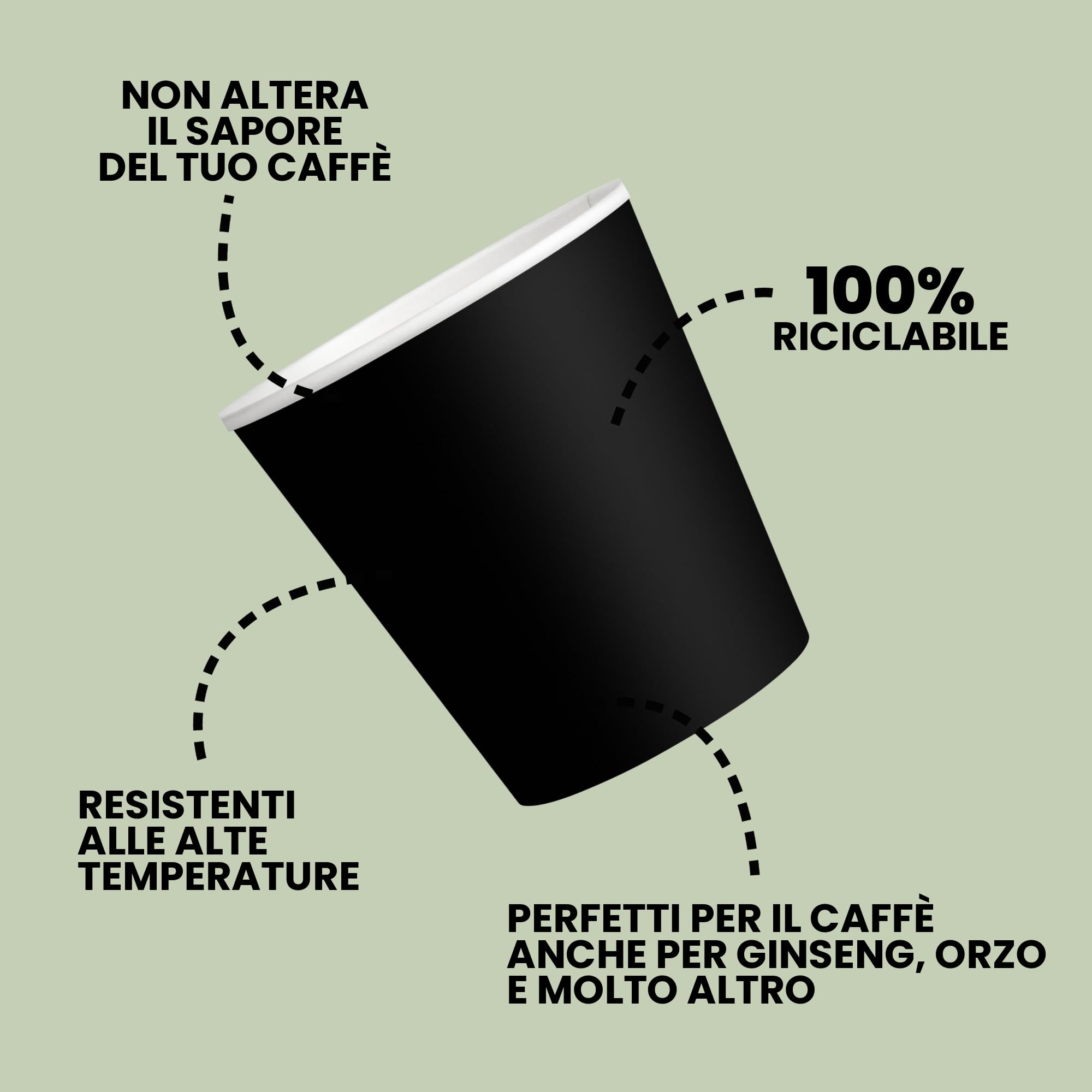 cubex professional 500 Bicchieri in Carta da 75 ML Neri, per Caffè, Acqua, Bevande Calde e Fredde, 100% Riciclabili