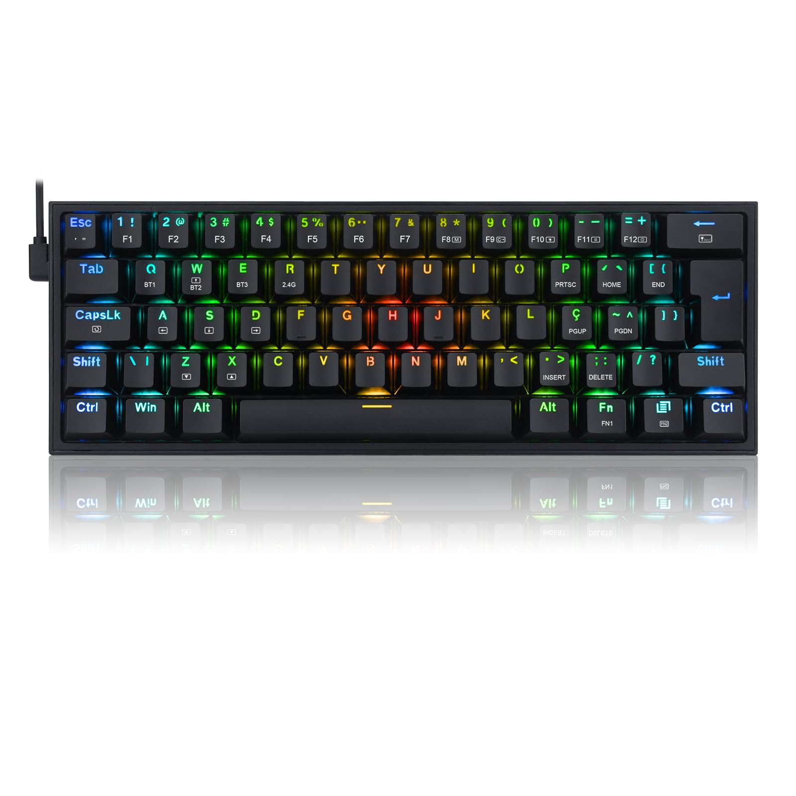 Teclado Mecanico sem fio Redragon Fizz Pro RGB Preto Switch Blue