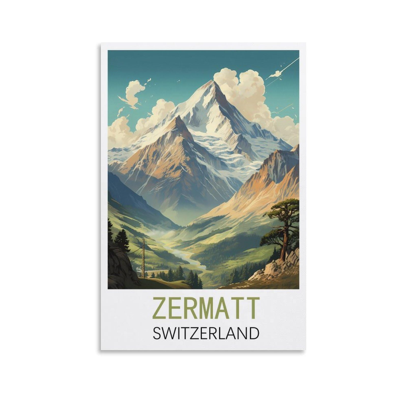 Vintage Metal Tin Sign,Zermatt Switzerland,Vintage Tin Sign Metal Retro Art Wall Poster for Home Club Garden Decor 15x30cm