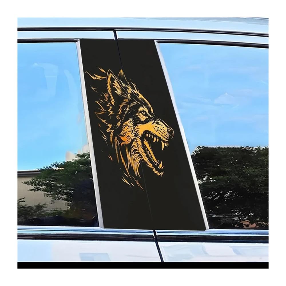 Dabhuoc One Color Car Parts 2Pcs Car Door Pillar Decoration Sticker Wolf Head Scratch Protection