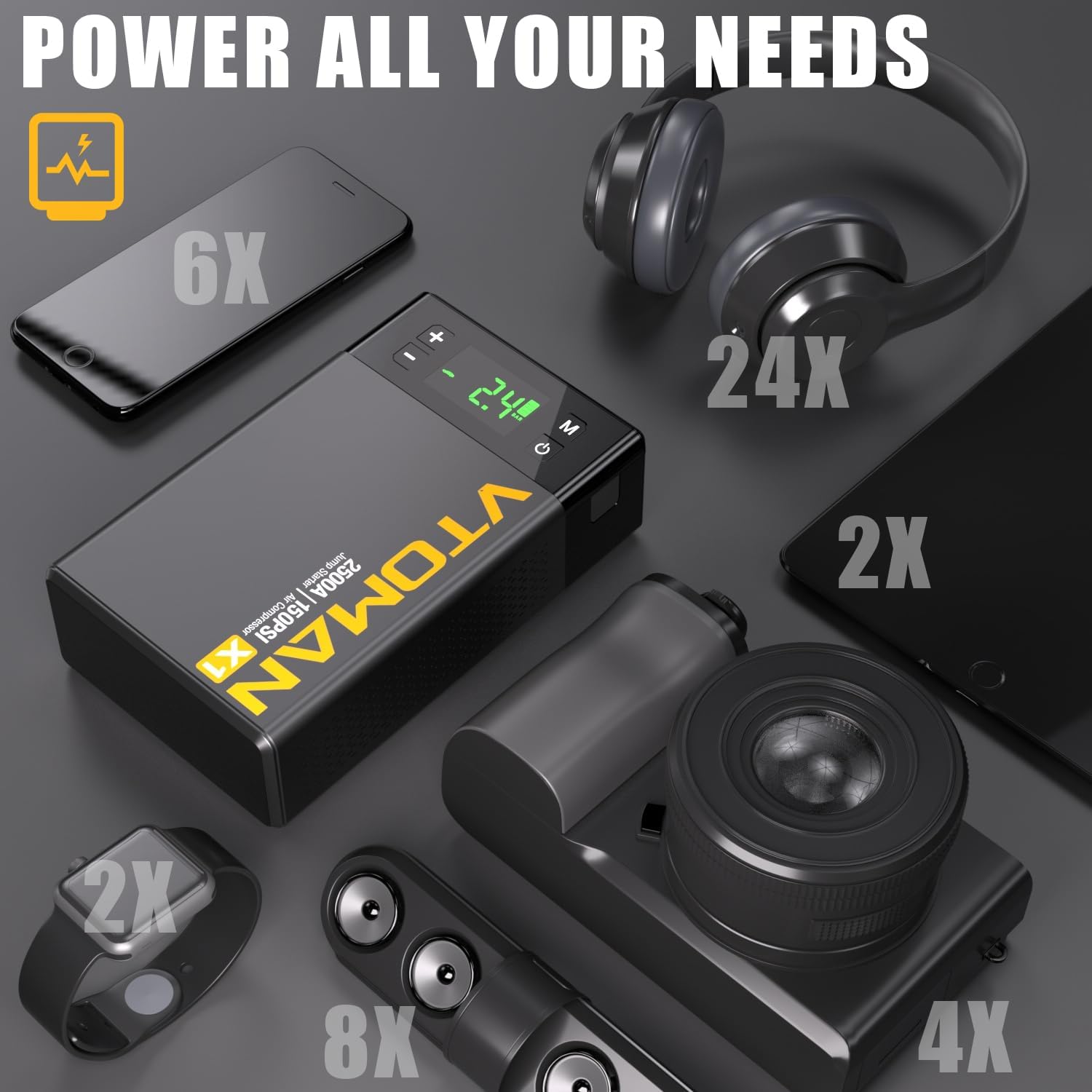 VTOMAN V10 Pro + X1 Jump Starter with Air Compressor, 4500A Portable Car Starter and 150psi Jump Starter with Air Compressor