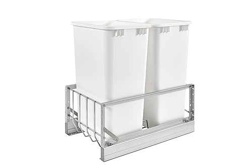 Miniatura 4 de Rev-A-Shelf 5349-2150DM-2 - Contenedores de basura extraíbles dobles de 50 cuartos con cierre suave color blanco