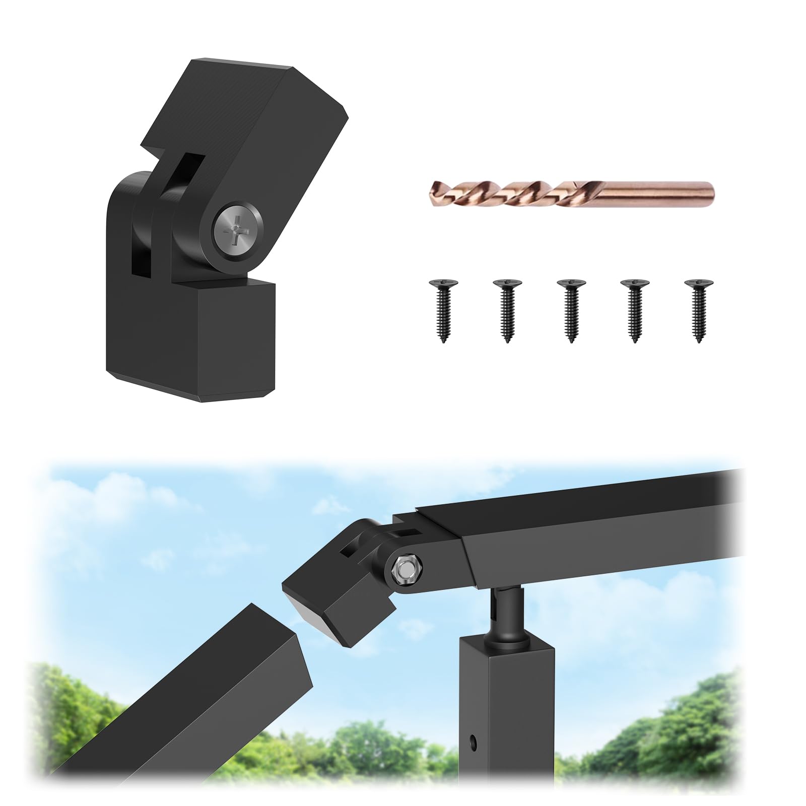 BLIKA Vertical Pivot Connectors with Screws, 180° Adjustable Flat Handrail Accessories for Stair Railing System, Black POM Handrail Connector Fitting,