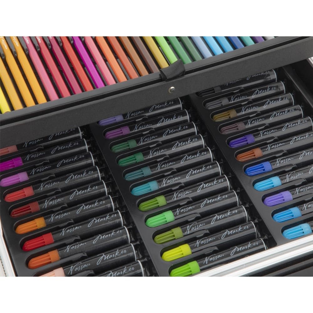 Nassau Fine Art Malkoffer | 145-teiliger Kunstzeichenkasten in Metall-Aufbewahrungsbox| Kreativitätsbox für Kinder und Erwachsene | Buntstifte, Aquarellfarben, Pastellkreiden | Hobby, Schule & Beruf