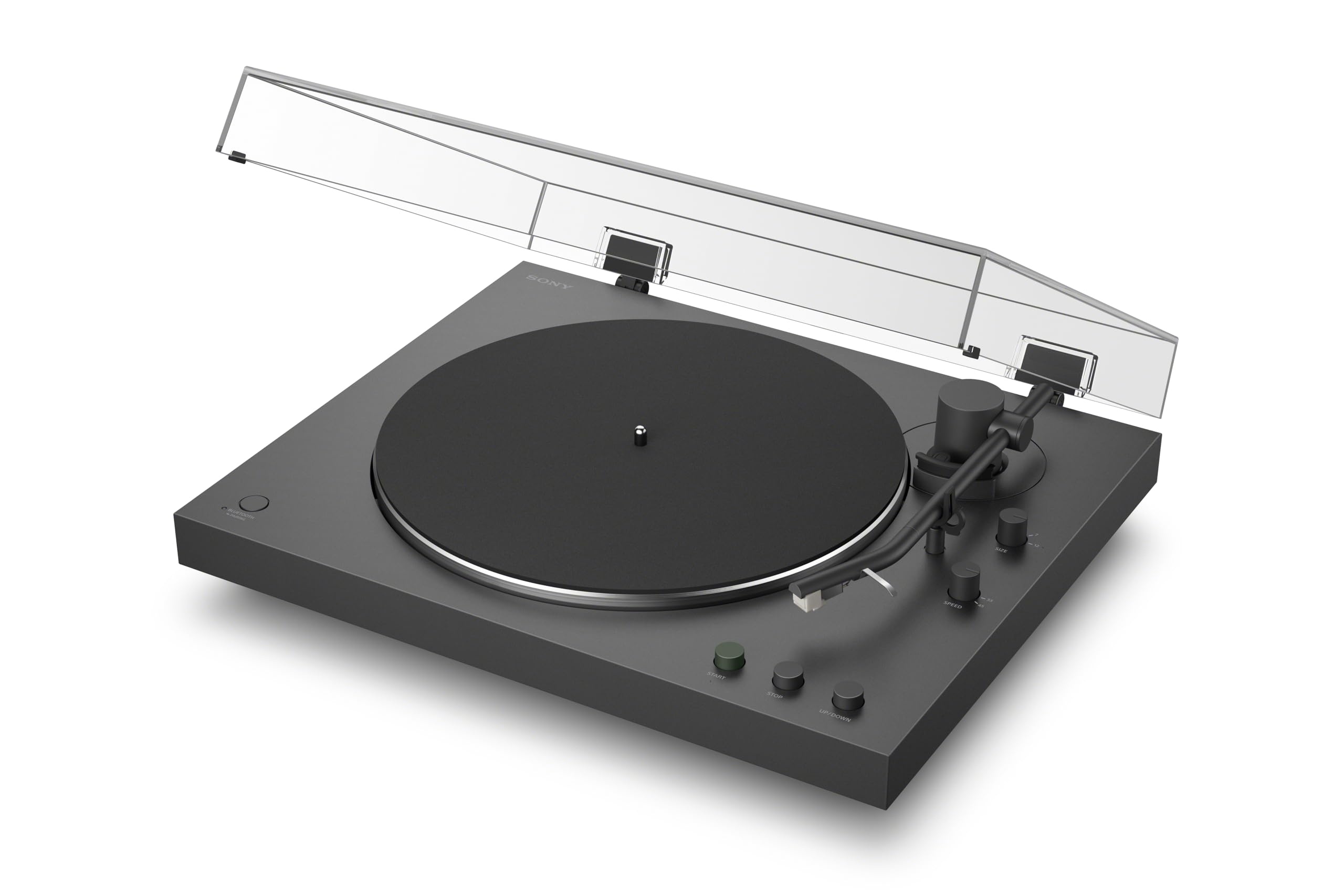 Sony PS-LX3BT kabelloser Bluetooth-Plattenspieler mit vollautomatischer Wiedergabe, Hi-Res Audio, Riemenantrieb, integriertem Phono-Vorverstärker, 2 Geschwindigkeiten und Staubschutzhaube – Schwarz