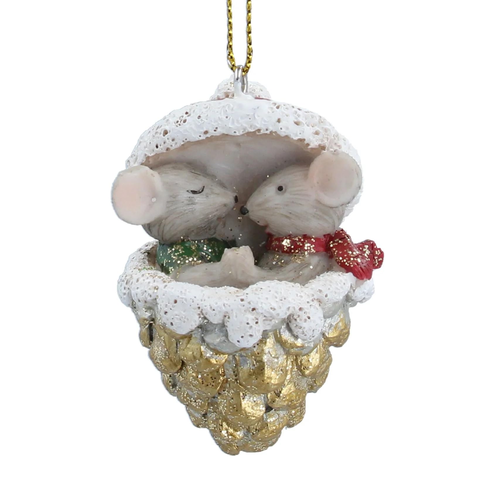 Gisela Graham Gold Mice In Cone Hanging Christmas Tree Decoration