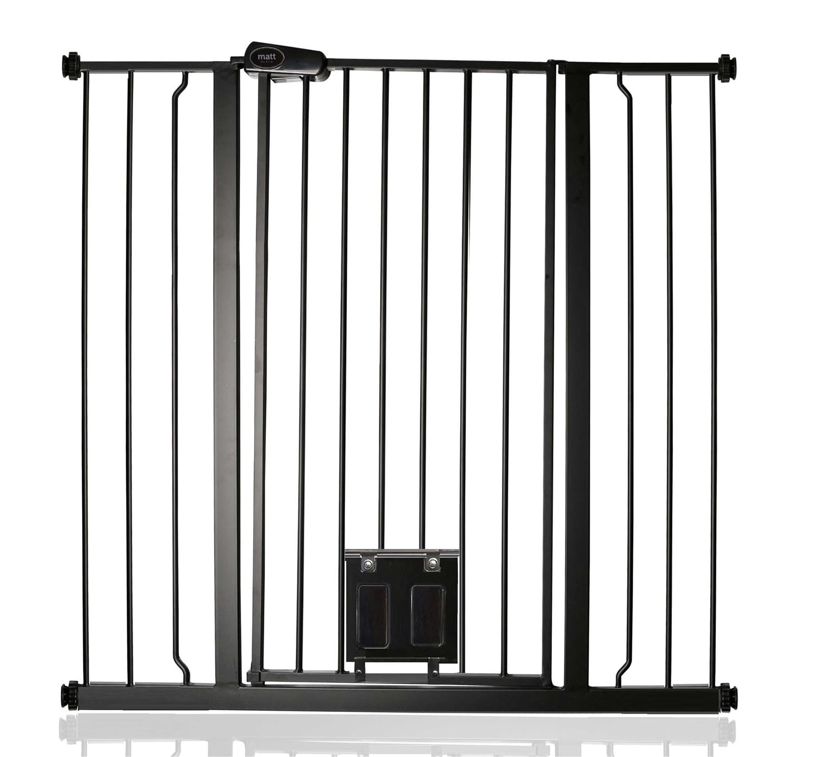 Bettacare Matt Black Pet Gate With Lockable Cat Flap, 100.8Cm - 108.4Cm, Black, 104Cm In Height, Extra Tall Dog Safety Barrier With Cat Flap, Easy Installation