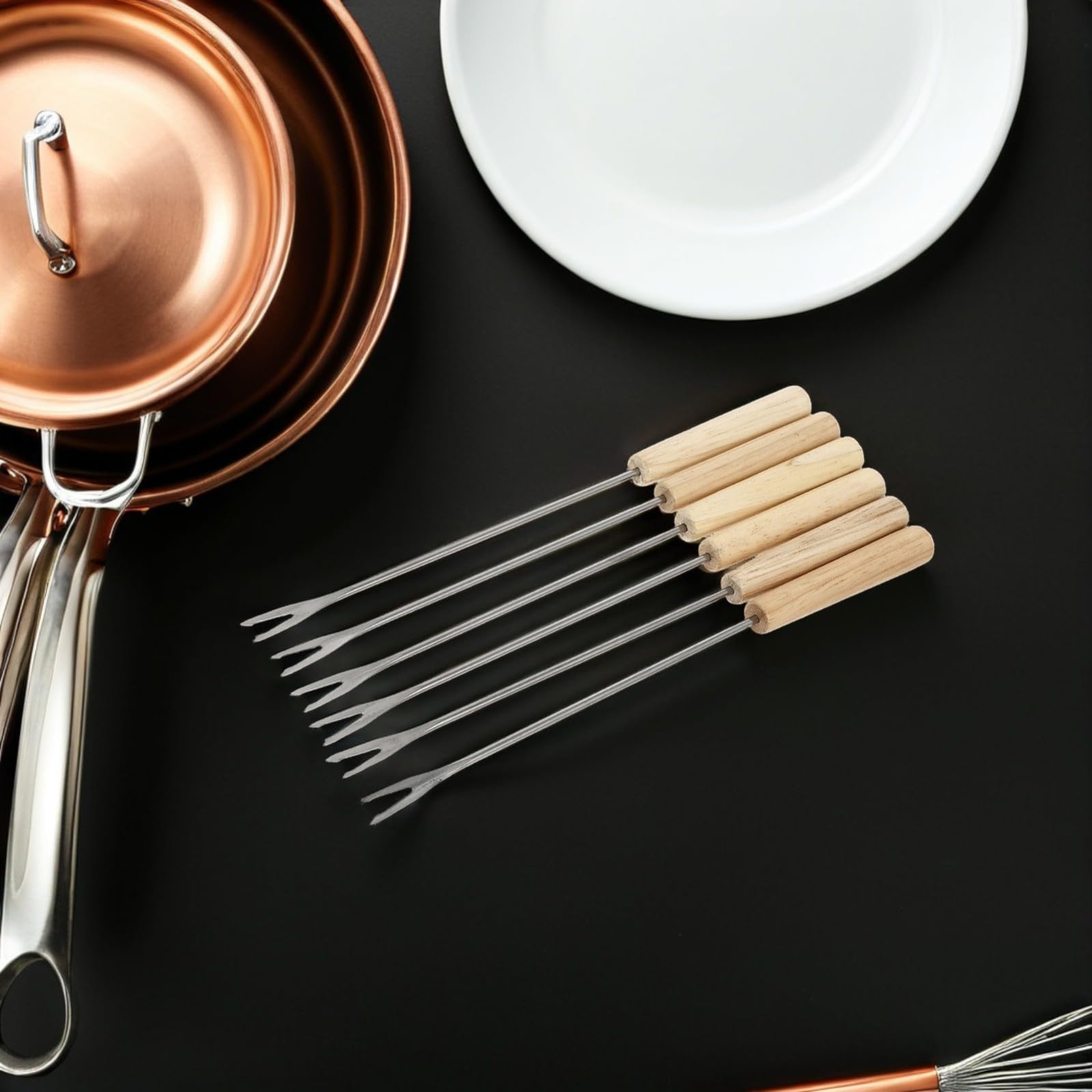 HOMSFOU Forchette per Fonduta Set 18 con Manico in Legno Ergonomico, Facili da Pulire in Acciaio Inossidabile per Cheese Fondue e Chocolate Dipping Durante Riunioni