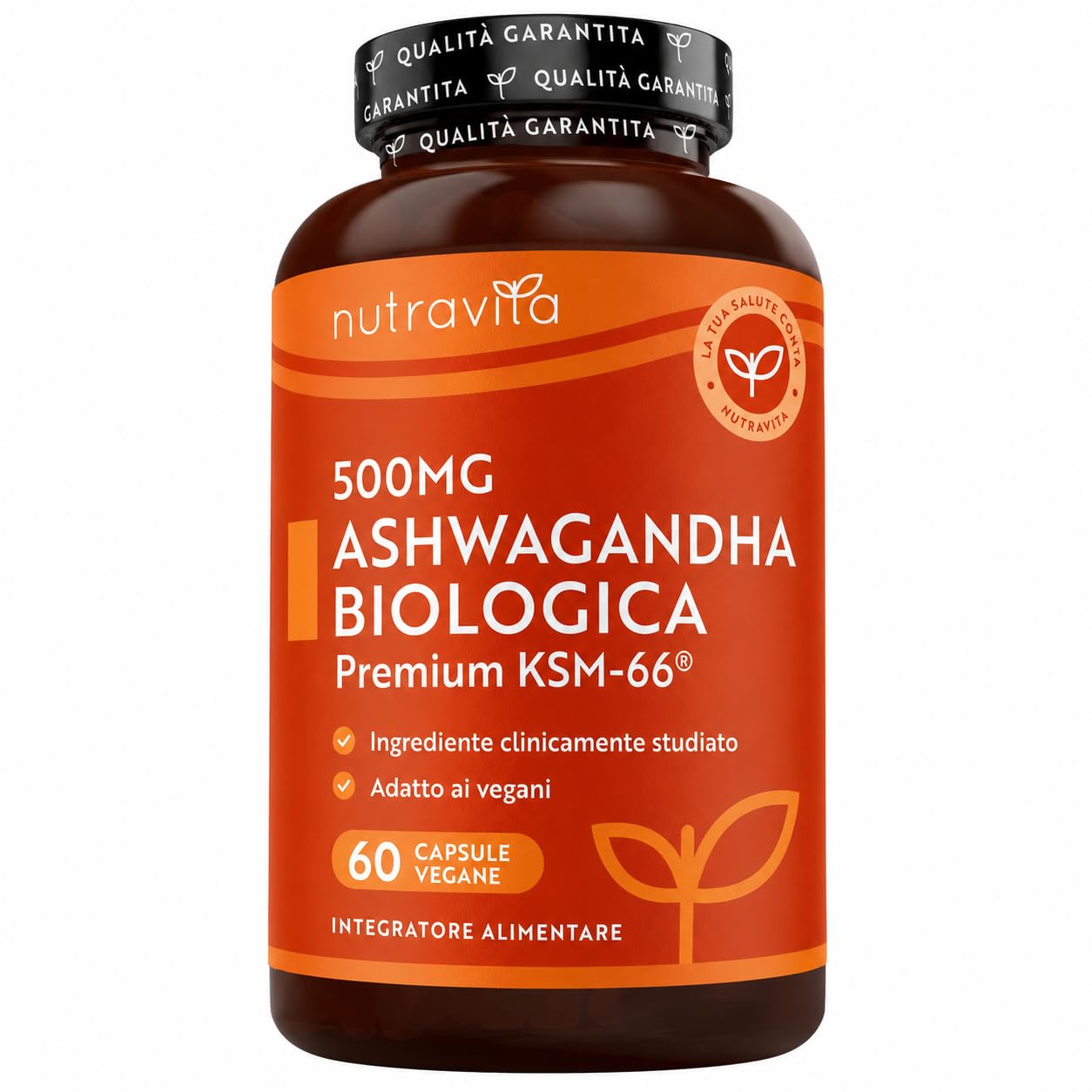 Nutravita Ashwagandha Bio 500mg - 60 Capsule Vegane - Integratore Ashwagandha KSM-66 Pura - Bio Certificata Ashwaganda - Withania Somnifera (Ginseng Indiano) - Capsule di Ashwaganda Polvere Estratta