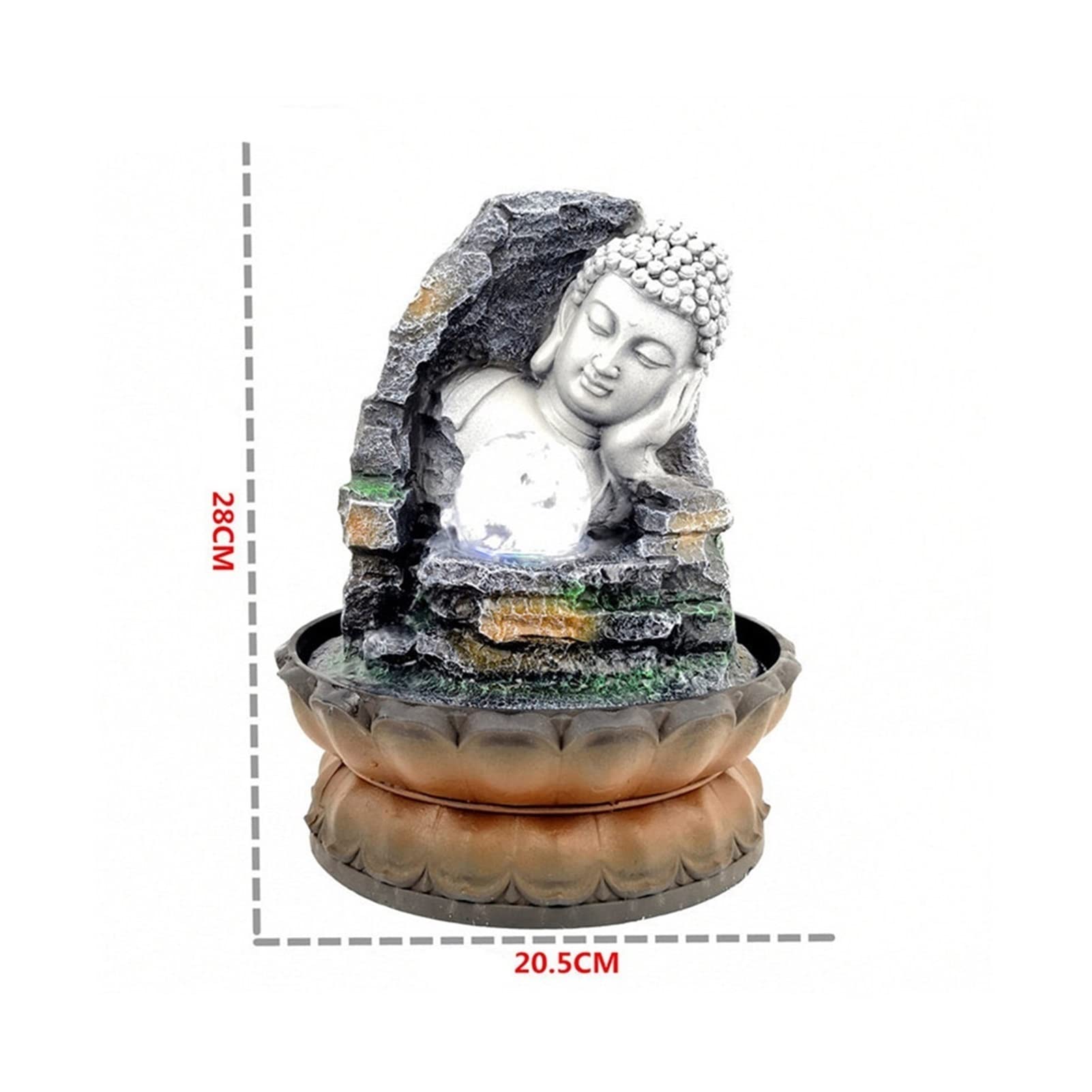Fuente Decorativa de jardín, Fuente de Agua con Cascada, de Resina, diseño de Buda y Loto, con iluminación LED, Bola de Cristal, Feng Shui Zen, decoración para salón, Dormitorio, Oficina