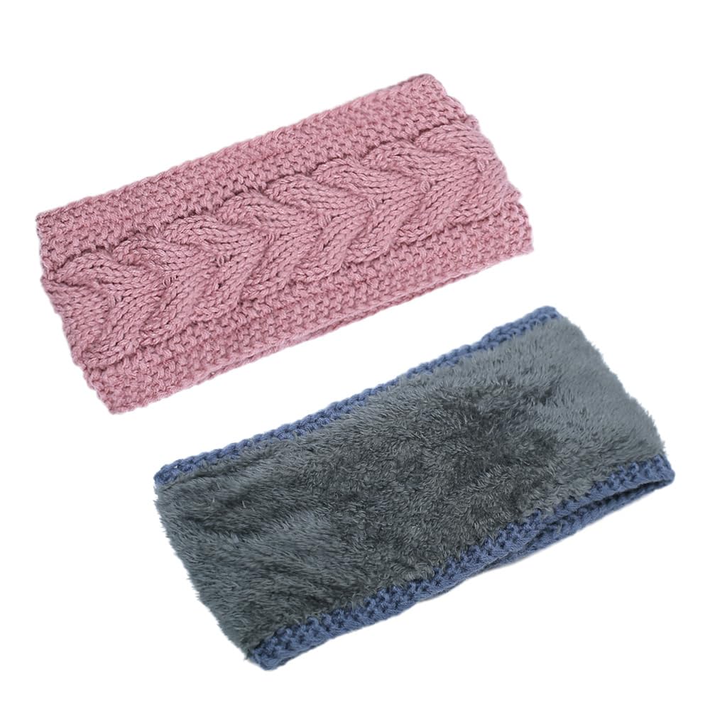 Fleece Lined Knitted Headband Ear Warmer Winter Warm Thick Hairband Thermal Headbands Elastic Hair Wrap for Women (Dark Pink, One Size) - Image 4