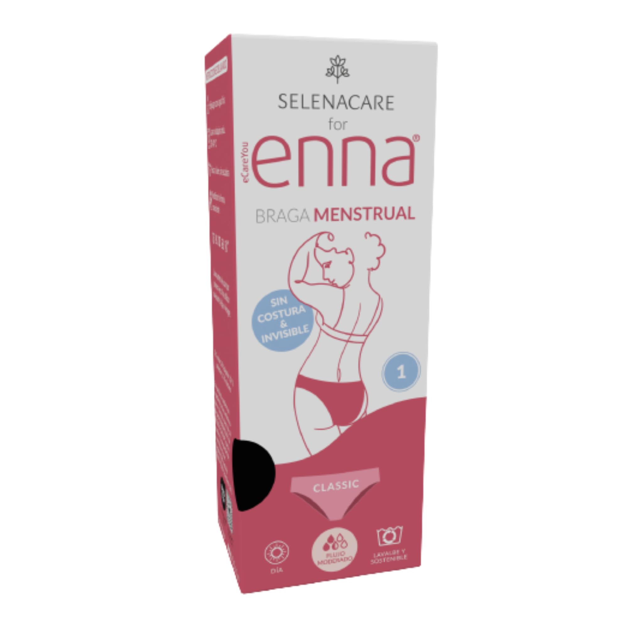 Enna Braga Menstrual Free Cut Talla 1 – Flujo Moderado (25 ml) – Sin Costuras, Invisible y Reutilizable – Ajuste XS–M – Negra