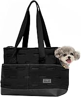 Petsfit Small Dog Purse Carrier for Chihuahua, Pomeranian, Cats - Adjustable Leash, Pockets, Poop Dispenser, Waterproof Bottom, Black Tote