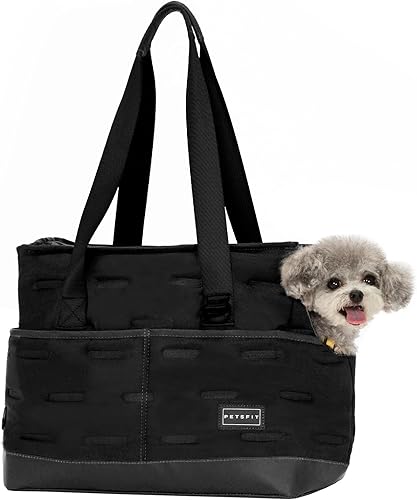 Petsfit Bolsa transportadora para perros pequeños, transportador portátil para mascotas con correas de seguridad ajustables, bolsillo, dispensador