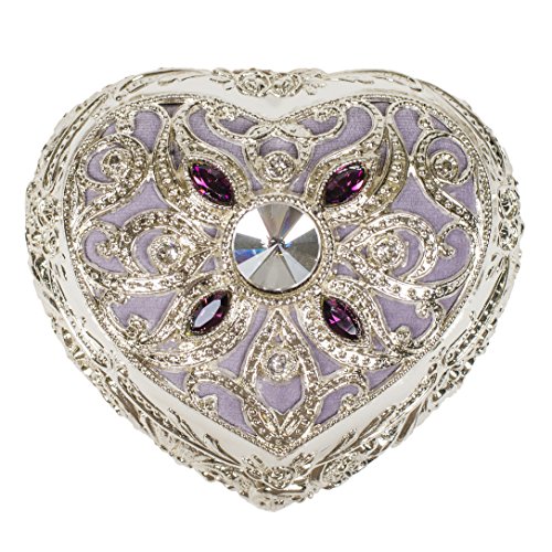 Lavender Purple Velvet Heart Shaped Silver Tone Metal Music Box Plays All I Ask of You