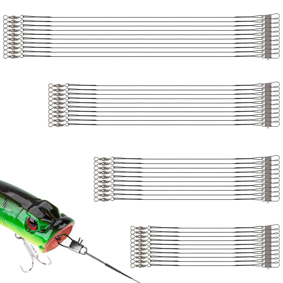 Bas de Ligne Acier Brochet 40PCS 15/20/25/30 cm, Bas de Ligne Carnassier Câbles de Pêche en Acier Inoxydable