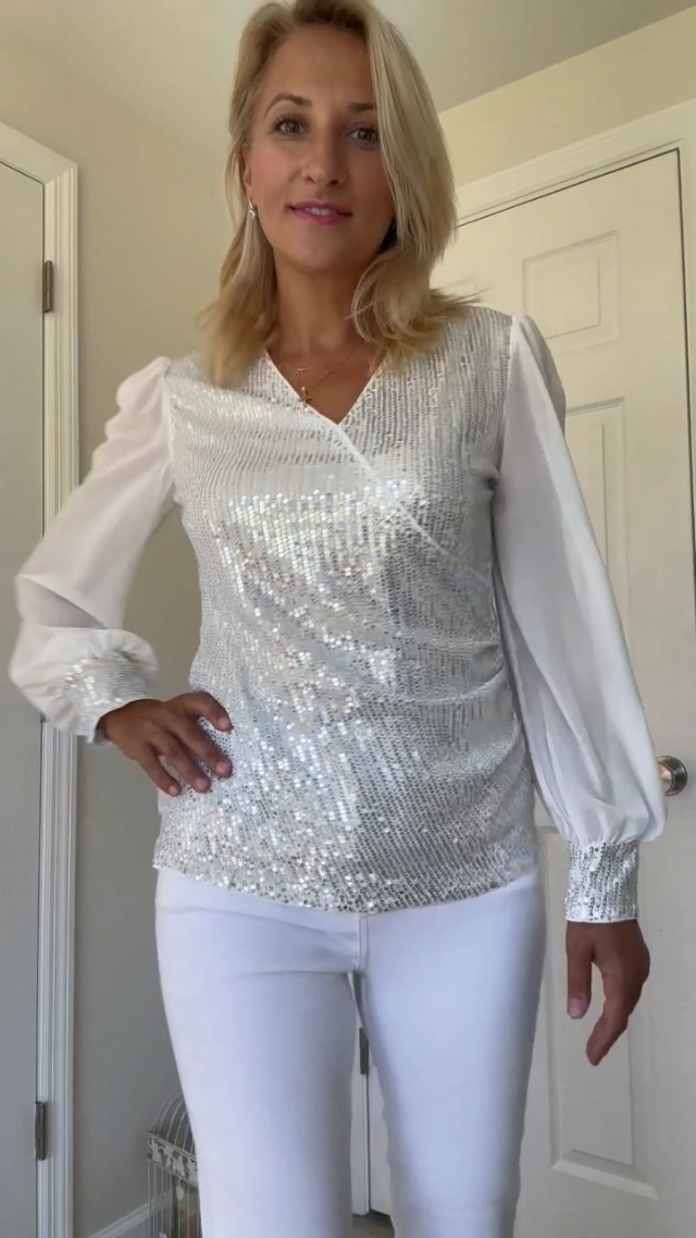 GRACE KARIN Camicetta Con Paillettes E Colletto Rialzato - Top Glitterato Per Feste, Club E Serate, Maniche Lunghe - Foto 8