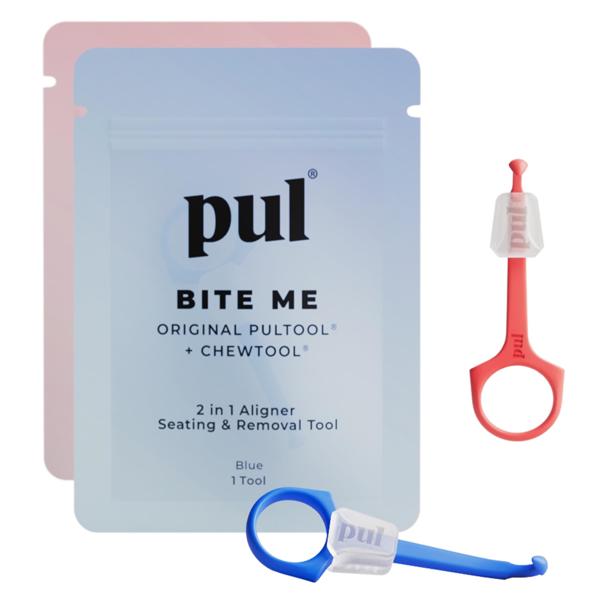 PUL Pack of 2 Reusable 2-in-1 Aligner Seating Chewie & Removal Tool — Compatible with Invisalign, Removable Braces, Retainers, Trays – Easy-to-Use Remover & Chew, Dental & Oral Hygiene – Pink, Blue