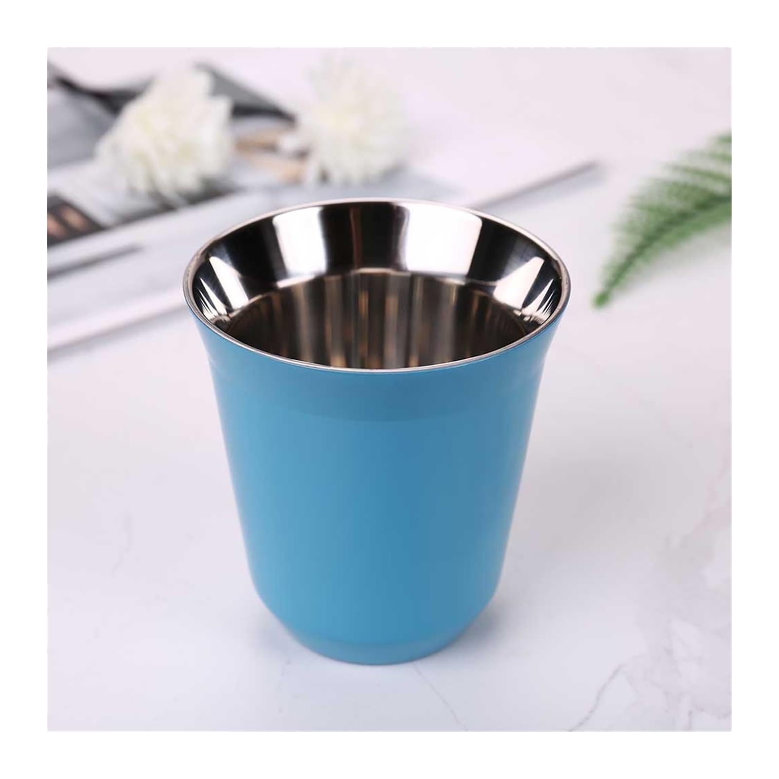 Becher Tassen 160 ml Espressotassen aus Edelstahl for Kaffee, Milch, Wasser, Getränke, Frühstück, isoliert Kaffeebecher (Color : Sky blue)