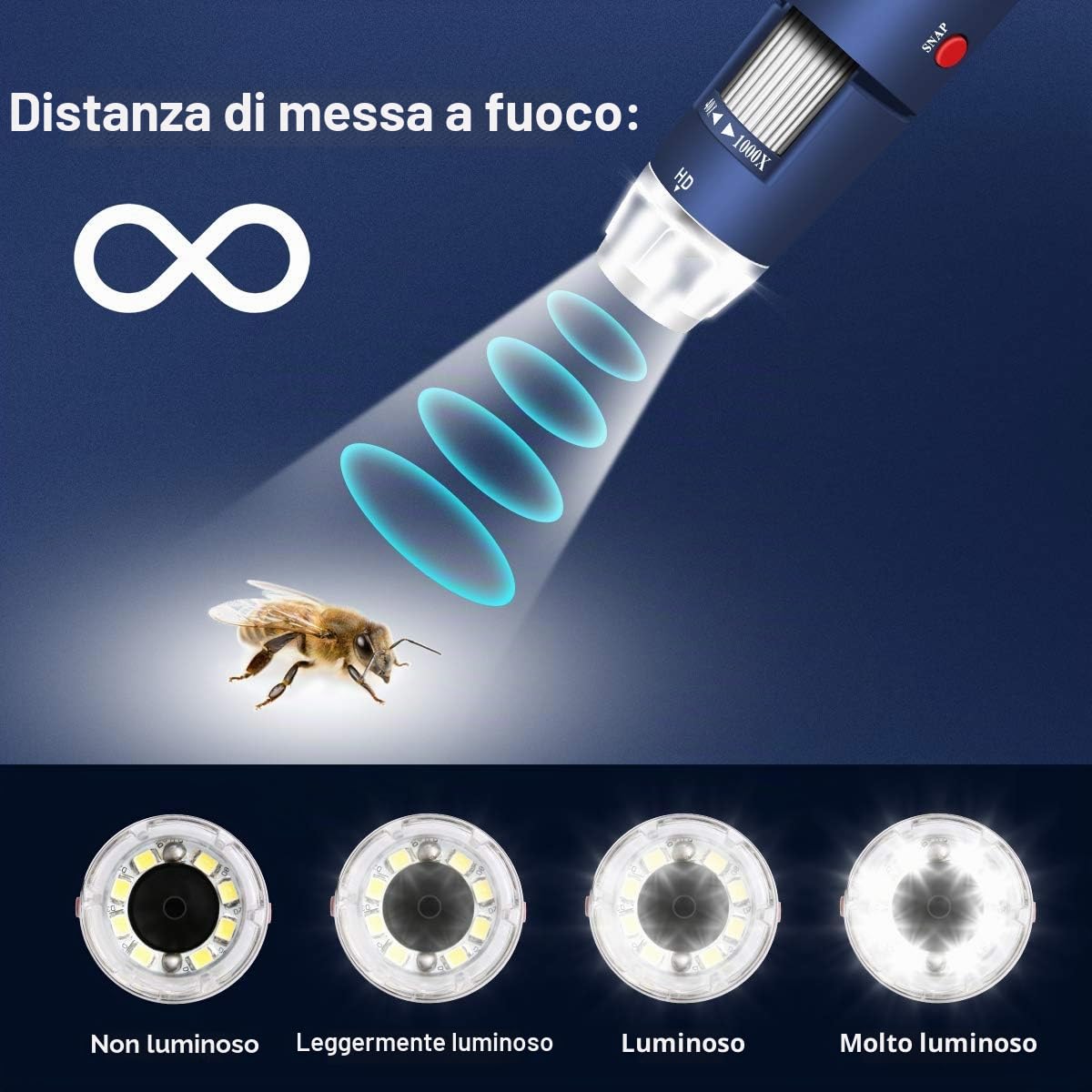 Jiusion Microscopio digitale USB HD 2MP 40-1000X Fotocamera per endoscopio con ingrandimento portatile con 8 LED Supporto stabile in lega di alluminio per OTG Android Mac Windows 7 8 10 11 Linux