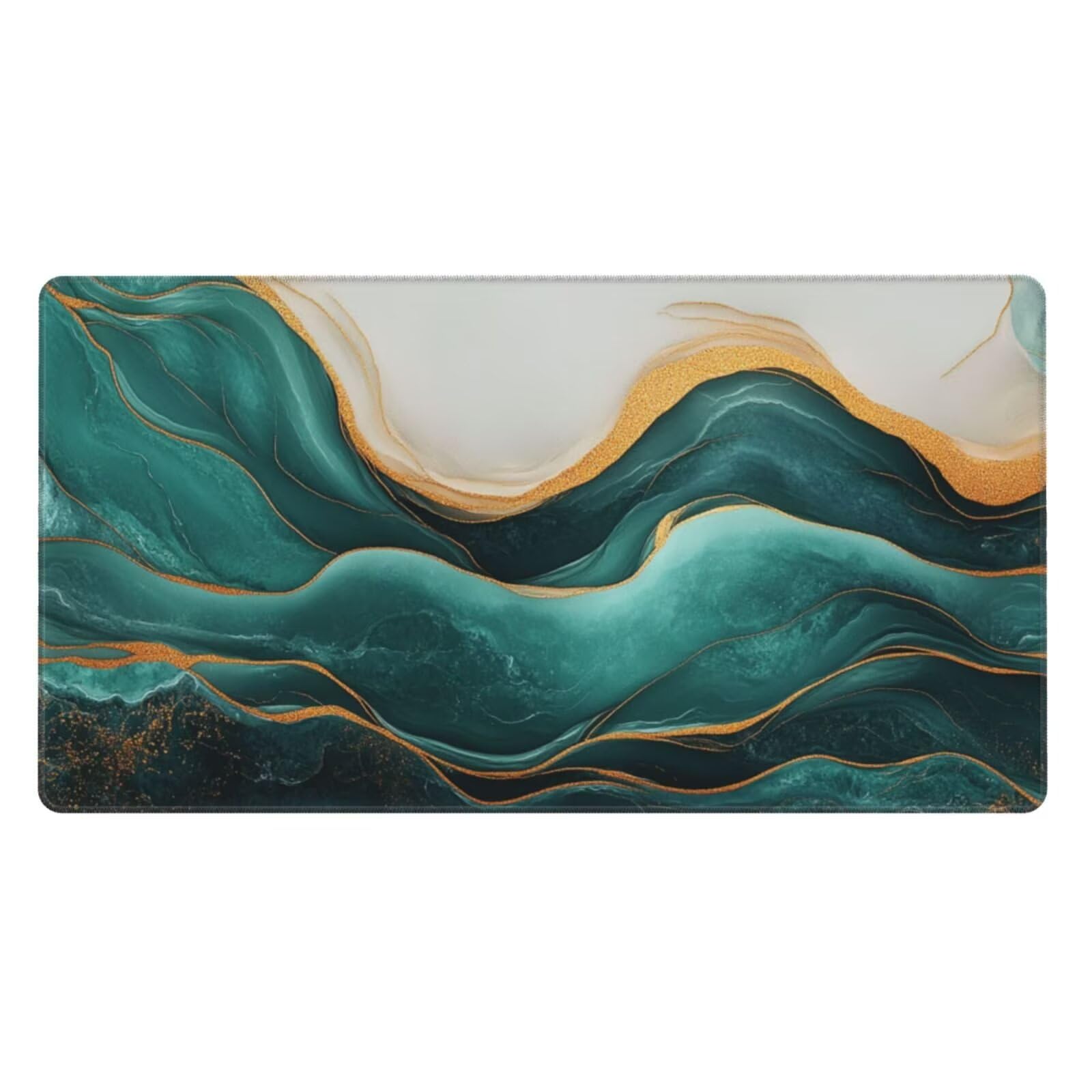 Gaming Mauspad XXL,900 x 500 x 3mm Mousepad Verlängertes Groß Mauspad Schreibtischauflage,Genähte Kanten rutschfeste Gummibasis,Verbessert Präzision und Geschwindigkeit Home Office Weiß Grün L-3484