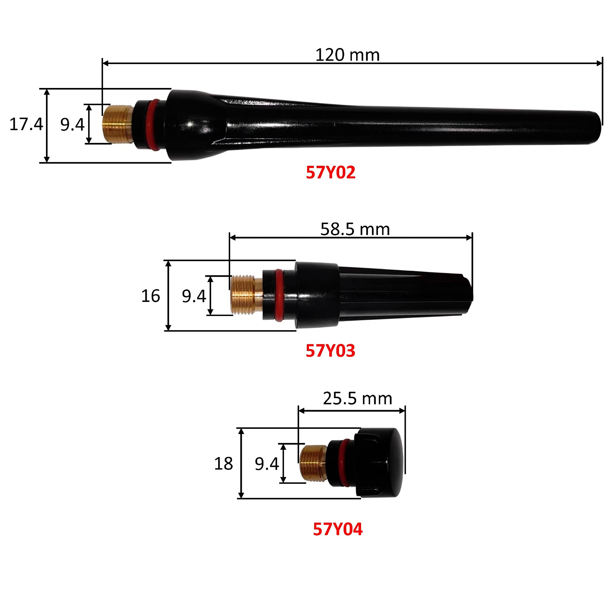 ELCAN Consumibles y accesorios profesionales para antorcha soldadura TIG serie WP 17 18 26 con toberas cerámicas, boquillas, difusores, tapones y porta-tungstenos. 44 piezas
