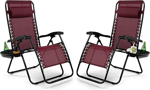 Tangkula Zero Gravity - Silla plegable para patio, reclinable, ajustable, con soporte para tazas, reposabrazos anchos para patio, jardín, piscina,