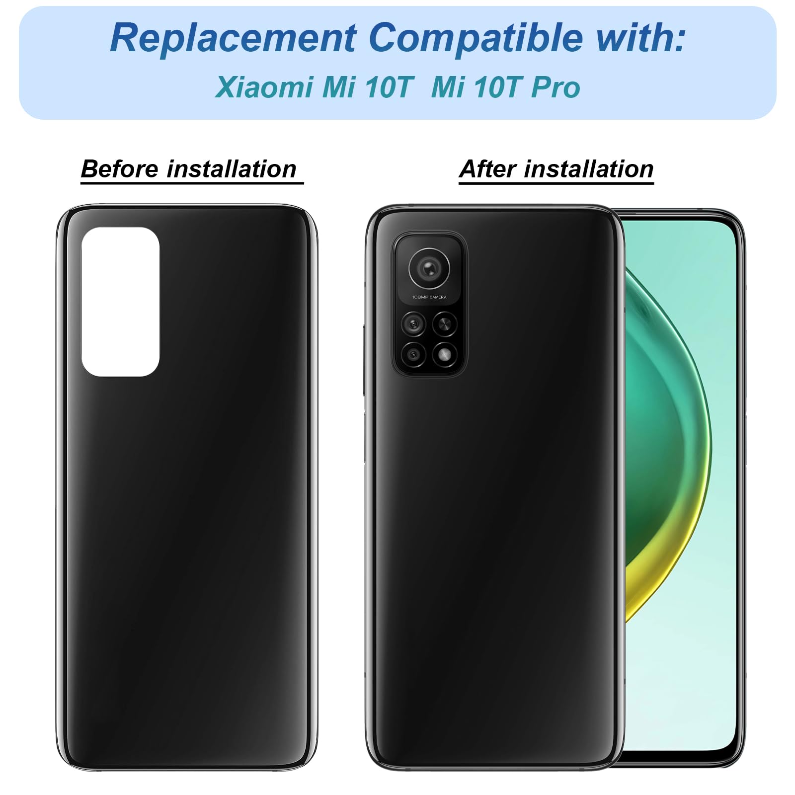 Pièce Détachée AVIZAR Vitre Arrière Xiaomi Mi 10T Pro Noir
