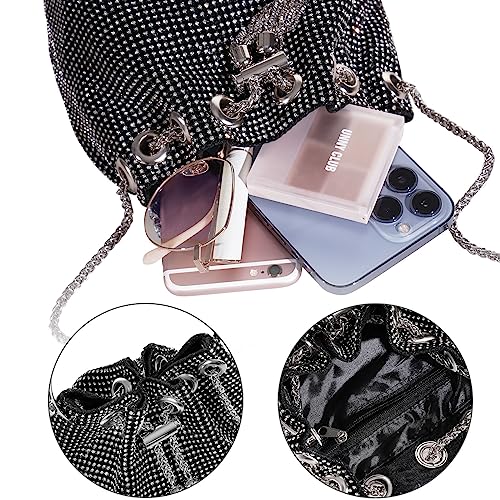 Image of Desy & Feeci Bling Rhinestone Purse for Women, Glitter Clutch Handbag Bucket Evening Bag for Girls Wedding Party
