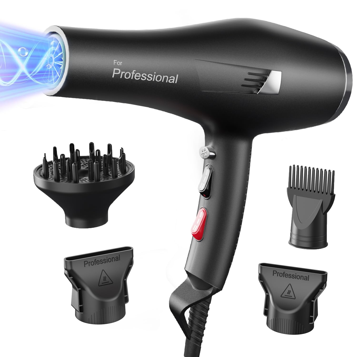 Dekuri Asciugacapelli Phon per Capelli Professionale, 120 Milioni di Ioni | Asciugatura 5 Min, Motore Durevole, Nessun Odore, Con Diffusore per Ricci, Cavo Esterno 1.8m