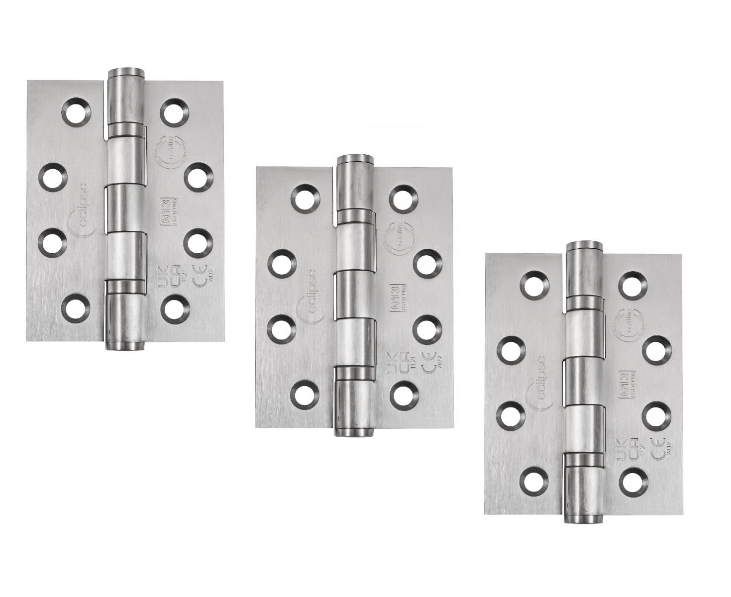 Eclipse Grade 13 Ball Bearing Fire Door Hinges, 4 Inch 102mm, Stainless Steel, Pack of 3 (Satin Stainless Steel) — image 1