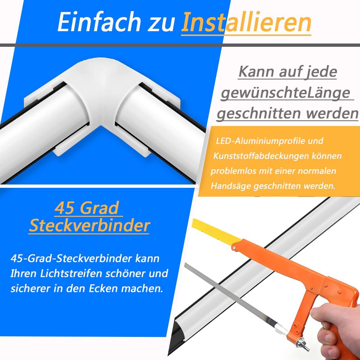 LED Kanal Schwarz, 6X1M Stripe Profil V Form Aluminium Profil für 10mm LED Streifen, Stripes Kanäle Leiste Aluprofil Eckprofil Strip Diffusor mit Milchig Weißer Abdeckung und 45 Grad Eckverbindern