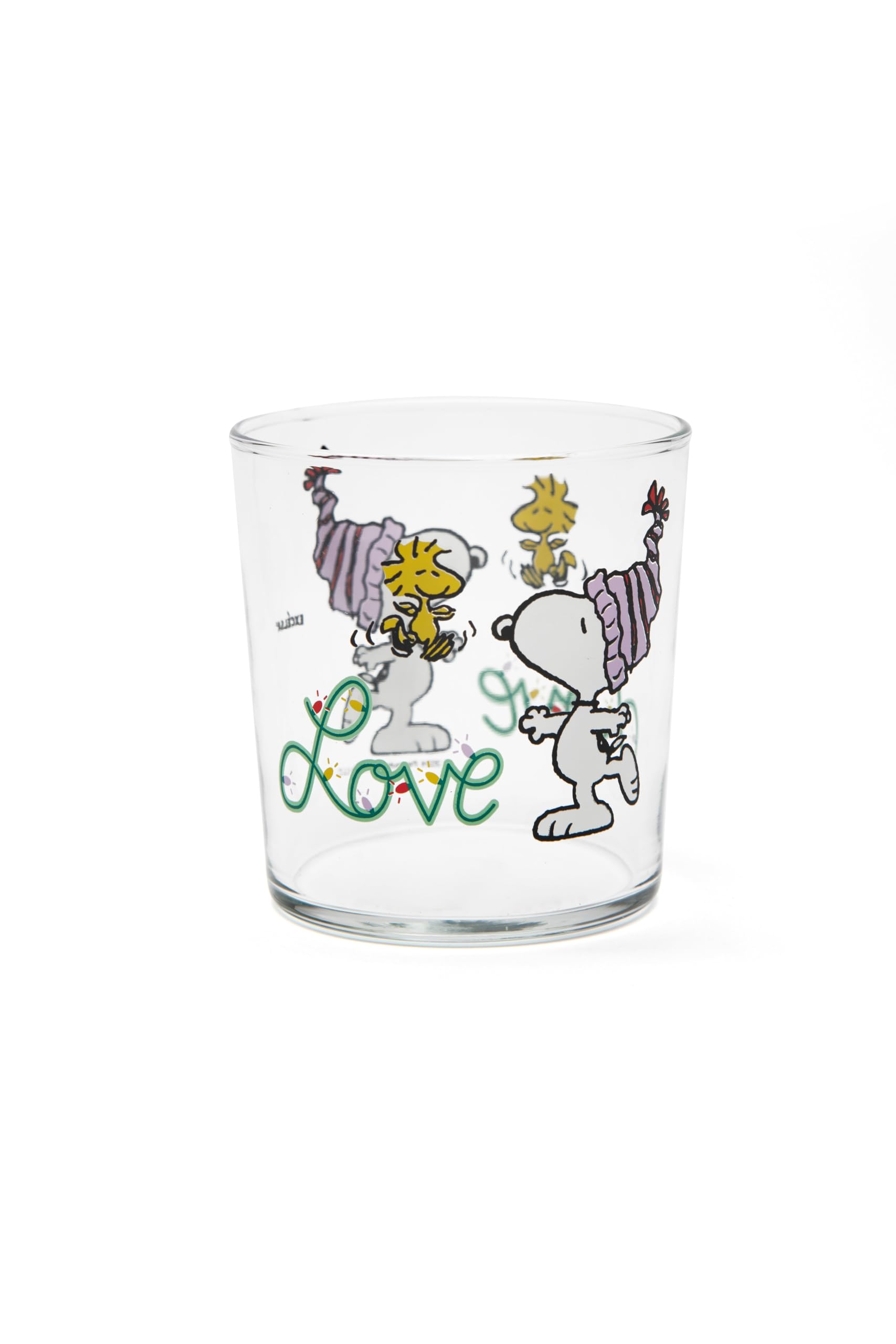 Excelsa Peanuts Shiny & Bright Set 6 Bicchieri in Vetro Natalizi, Decorati con Snoopy e Woodstock, 350ml, 8,5x8,8 cm, Lavabili in Lavastoviglie